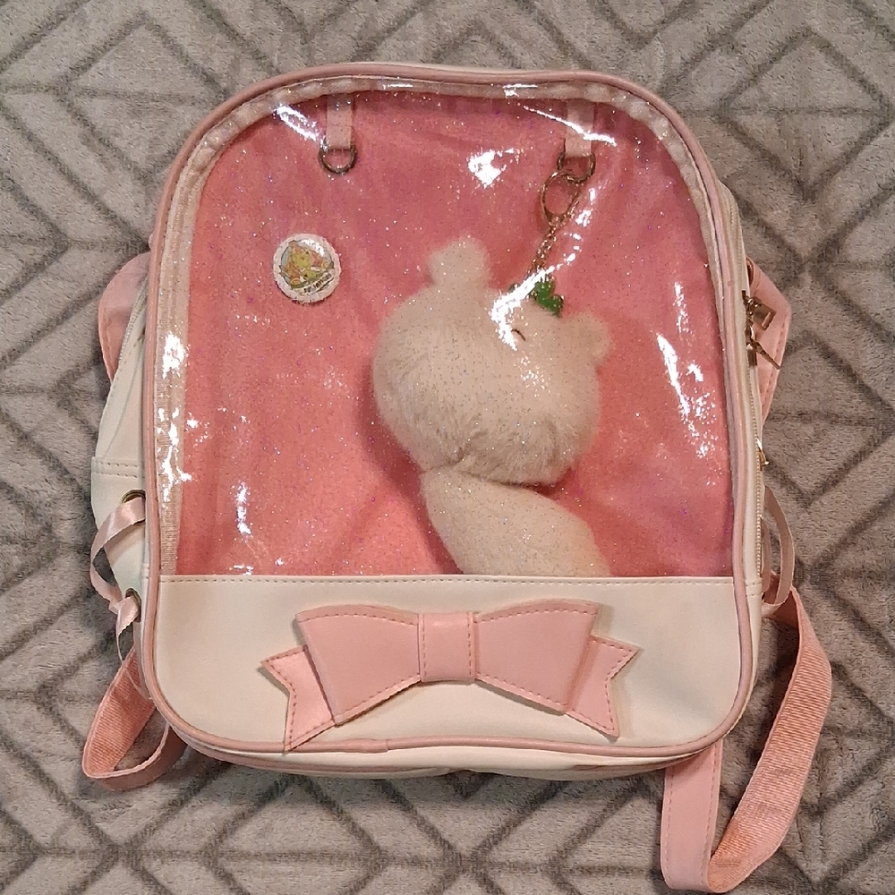 Pink and White Kids Backpack with Bow